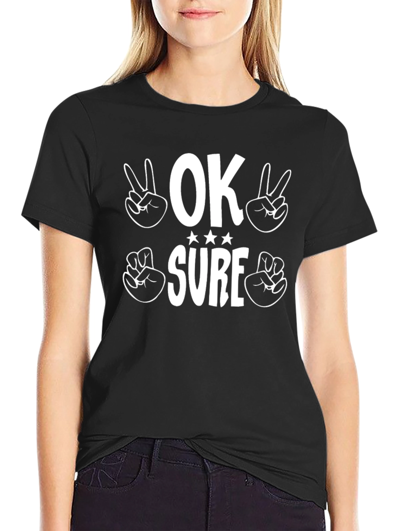 OK Sure Graphic Print Black Tee Shirt
