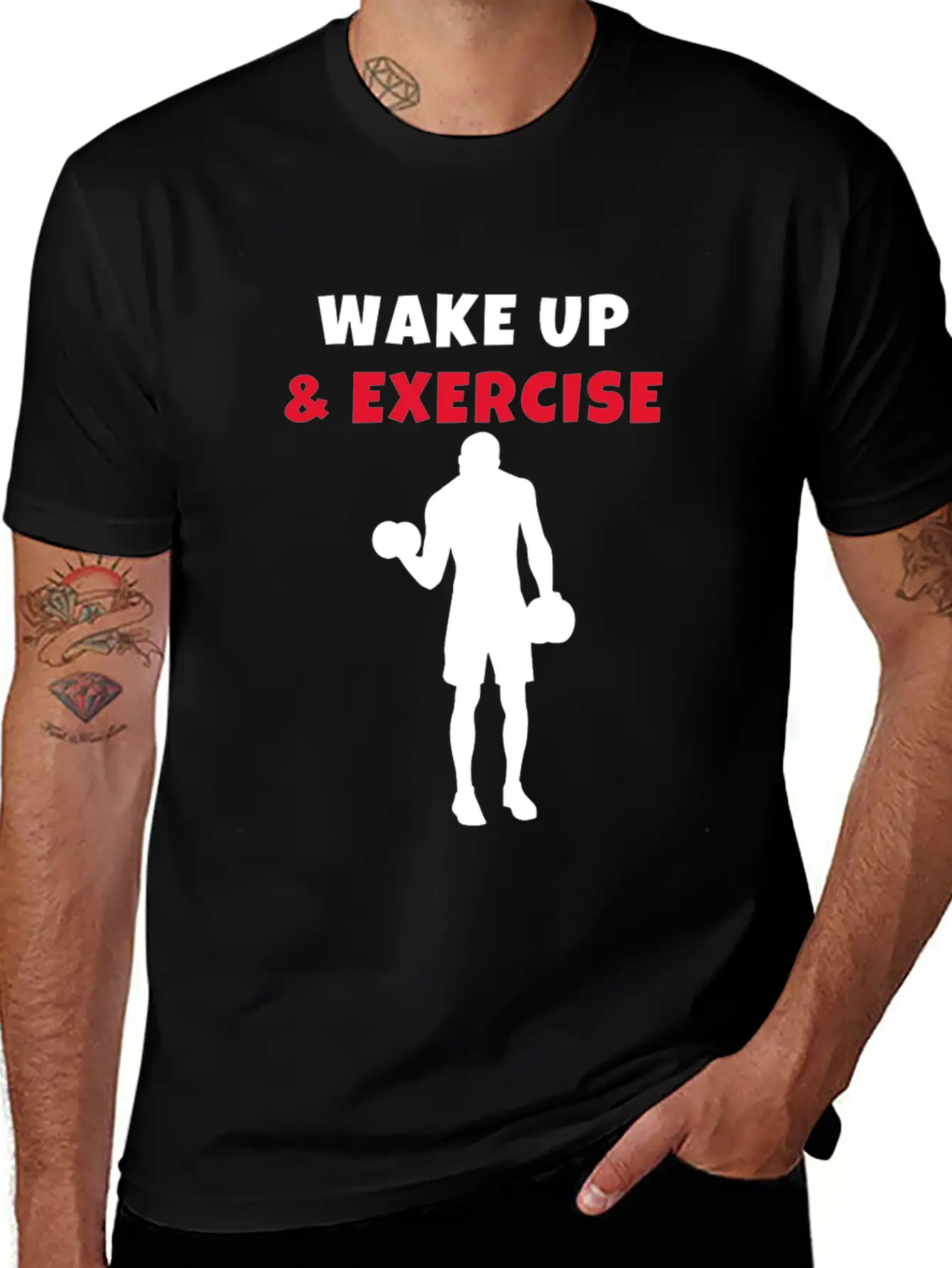Wake Up And Exercise Dumbbell Bicep Curl Basic Graphic T-Shirt – Daily Comfort In Soft Cotton