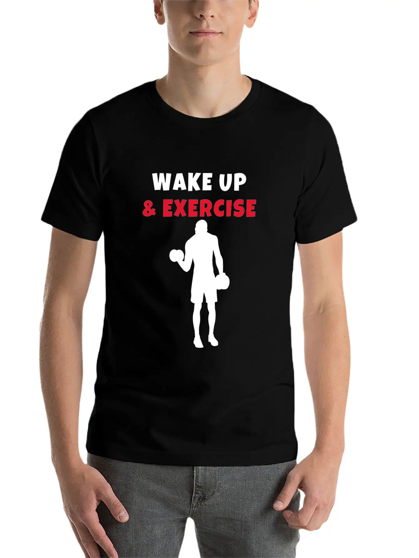 Wake Up And Exercise Dumbbell Bicep Curl Basic Graphic T-Shirt – Daily Comfort In Soft Cotton