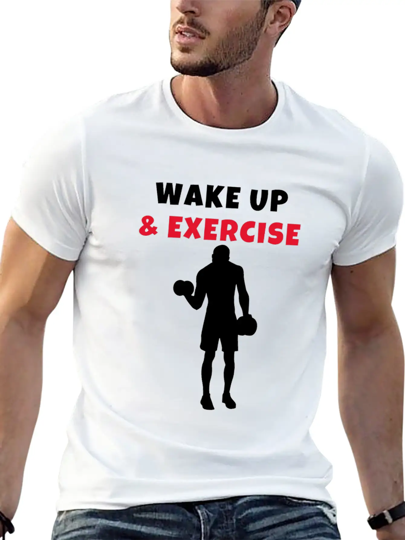 Wake Up And Exercise Dumbbell Bicep Curl Basic Graphic T-Shirt – Daily Comfort In Soft Cotton