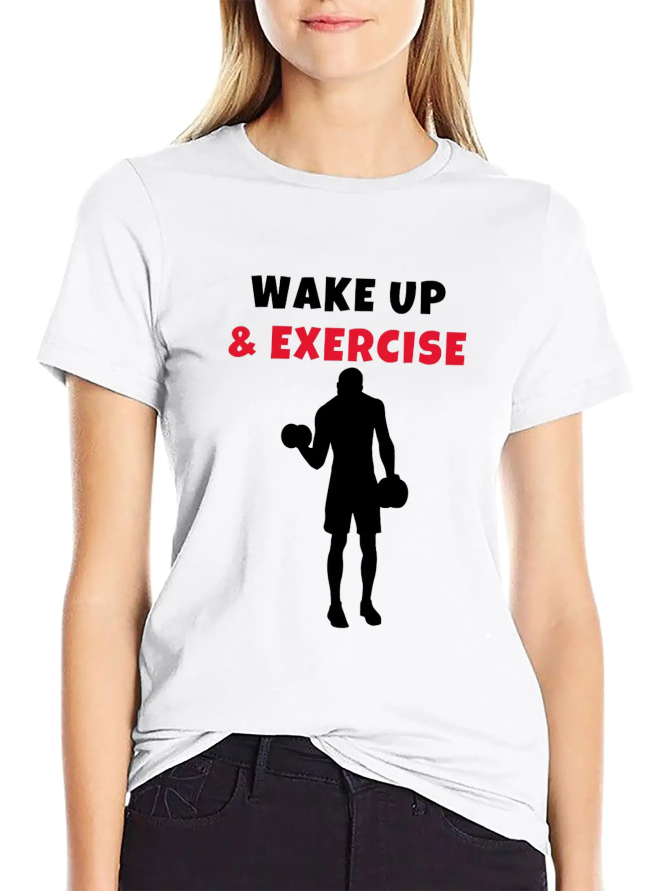 Wake Up And Exercise Dumbbell Bicep Curl Basic Graphic T-Shirt – Daily Comfort In Soft Cotton