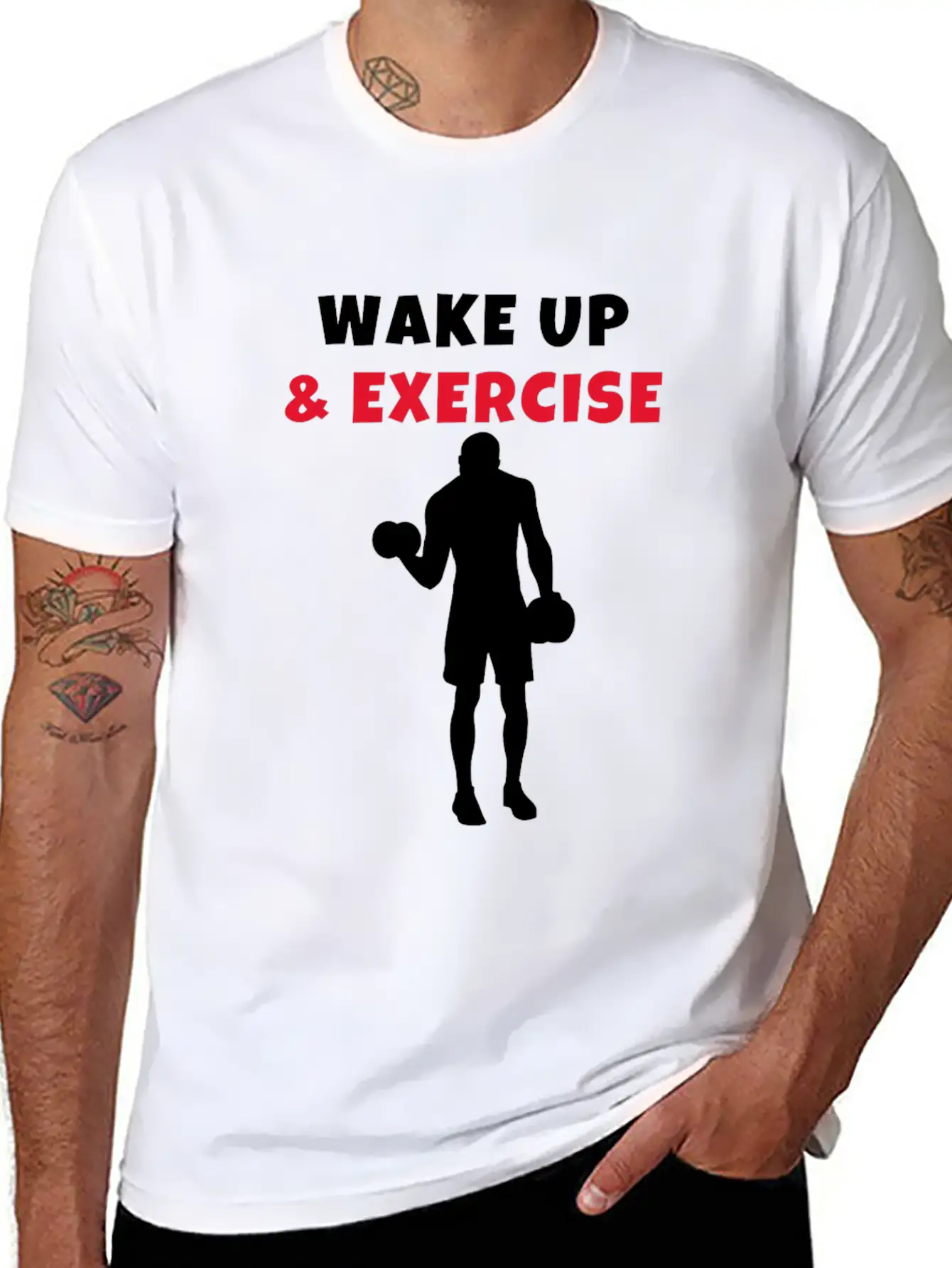 Wake Up And Exercise Dumbbell Bicep Curl Basic Graphic T-Shirt – Daily Comfort In Soft Cotton