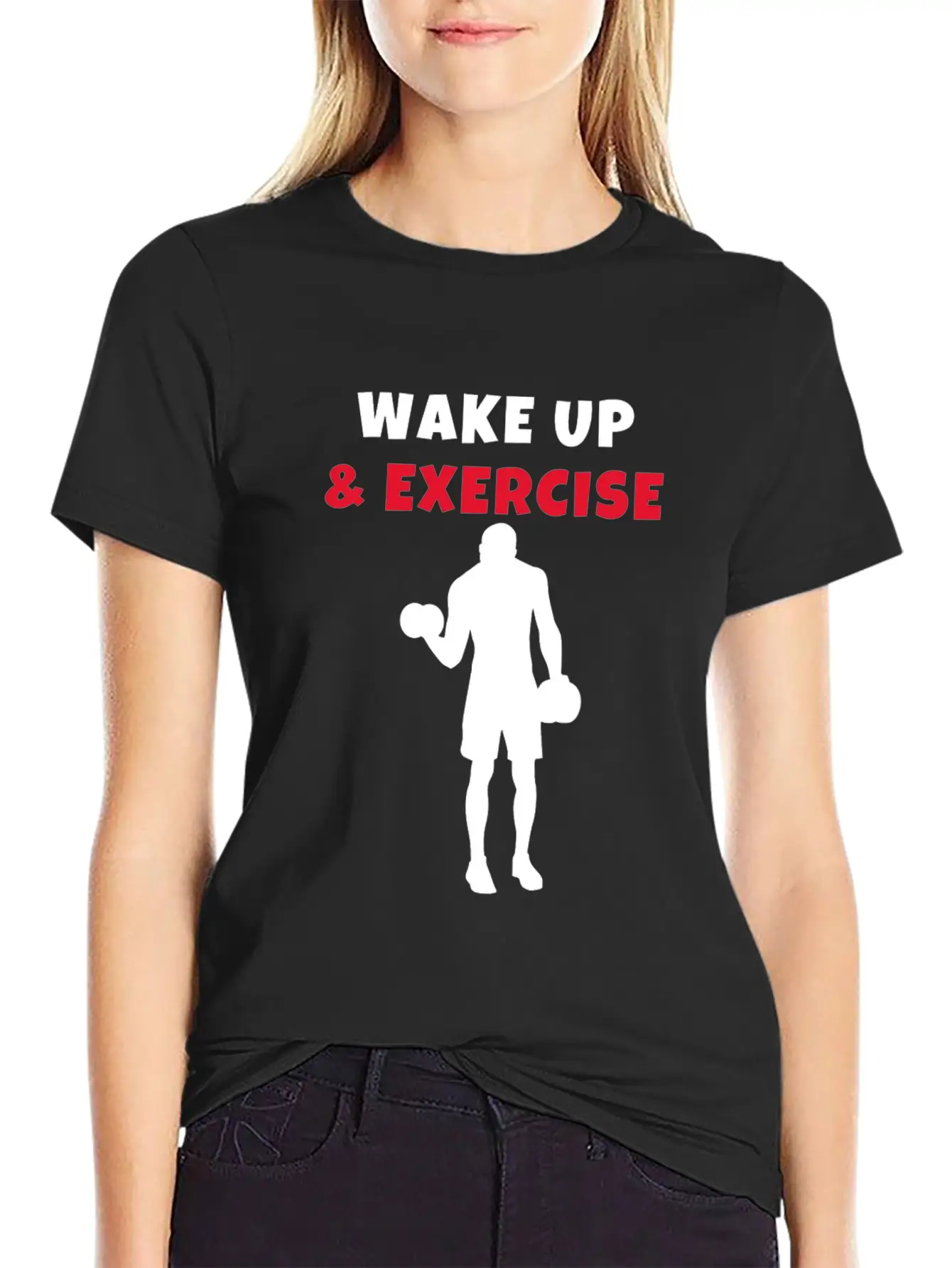 Wake Up And Exercise Dumbbell Bicep Curl Basic Graphic T-Shirt – Daily Comfort In Soft Cotton
