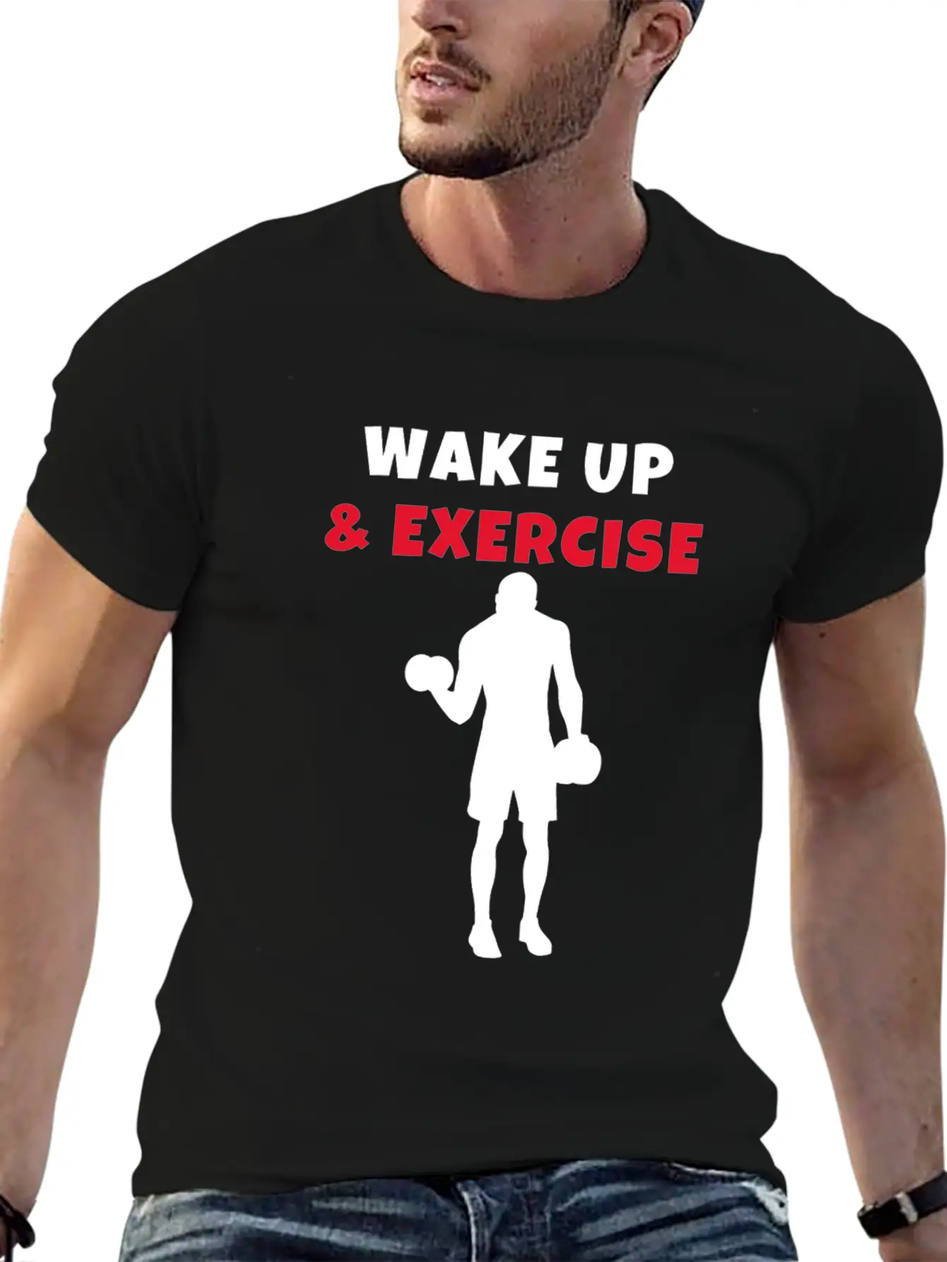 Wake Up And Exercise Dumbbell Bicep Curl Basic Graphic T-Shirt – Daily Comfort In Soft Cotton