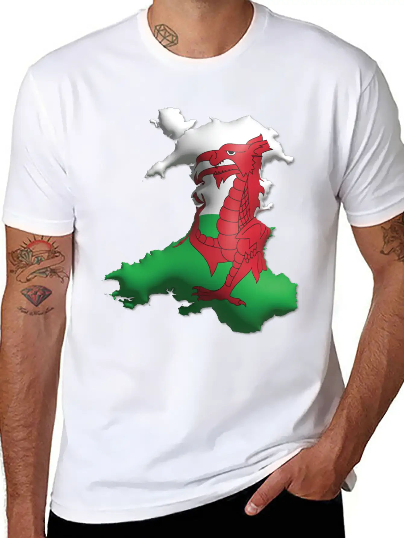 Wales - 3D Flag Map Unisex Casual T-Shirt – Clean Design For Daily Comfort