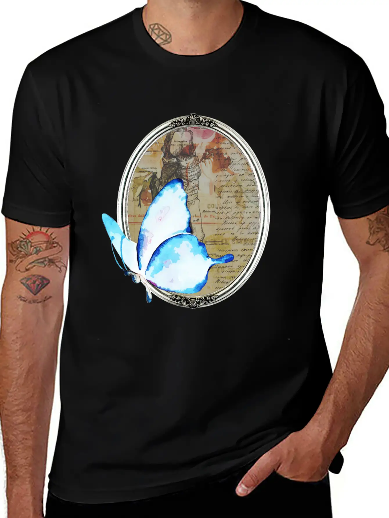 Watercolor Butterfly And Frame Unisex Short Sleeve Soft Cotton T-Shirt – Casual Everyday Wear