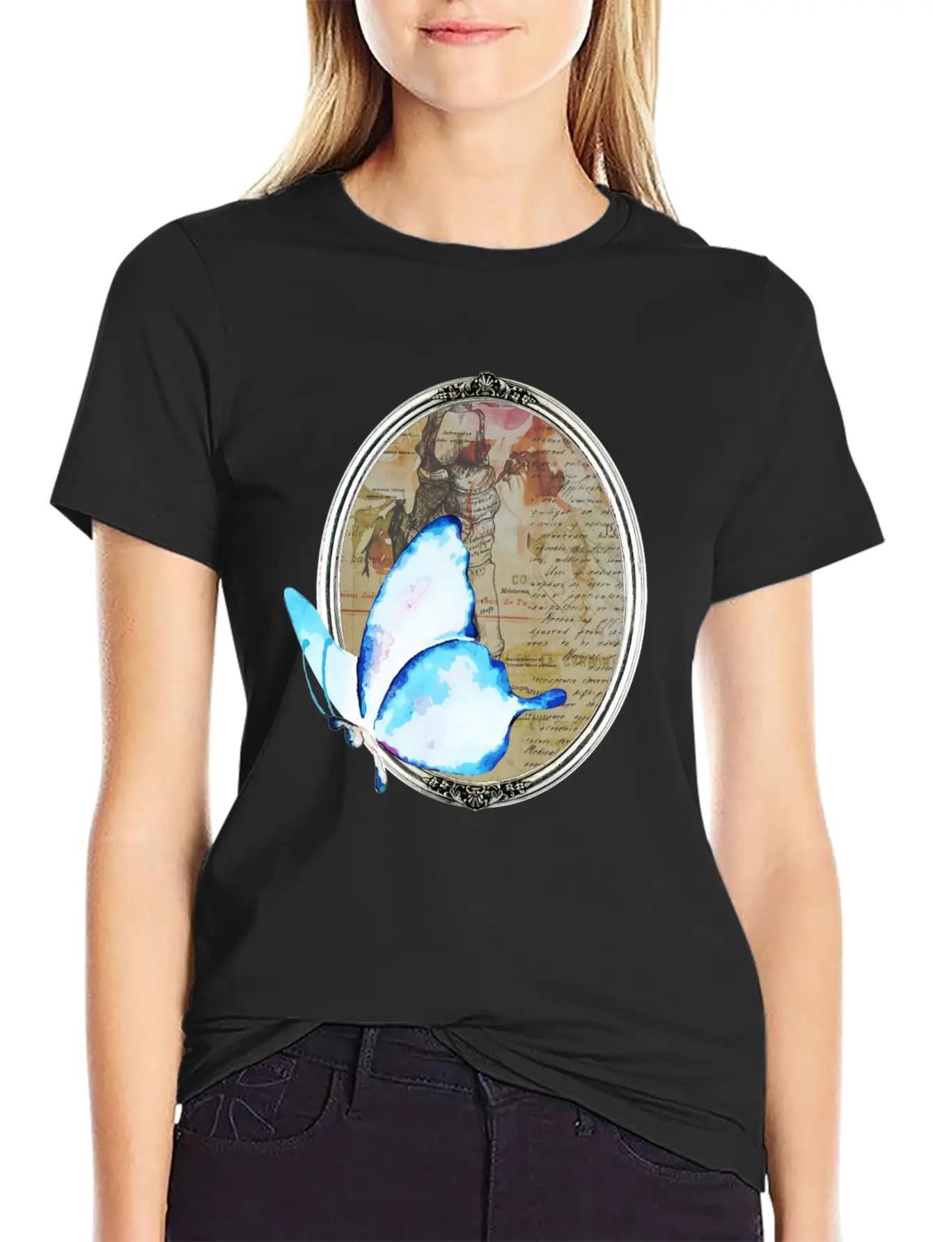 Watercolor Butterfly And Frame Unisex Short Sleeve Soft Cotton T-Shirt – Casual Everyday Wear