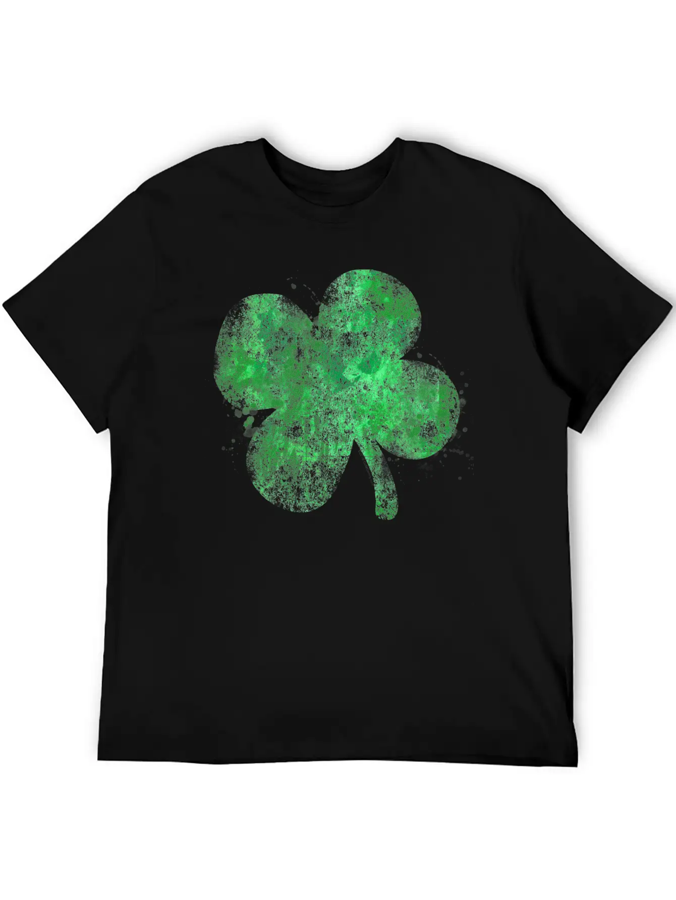 Watercolor Grunge Four Leaf Clover St Patricks Day Essential Unisex Summer Tee – Soft Cotton Casual Fit