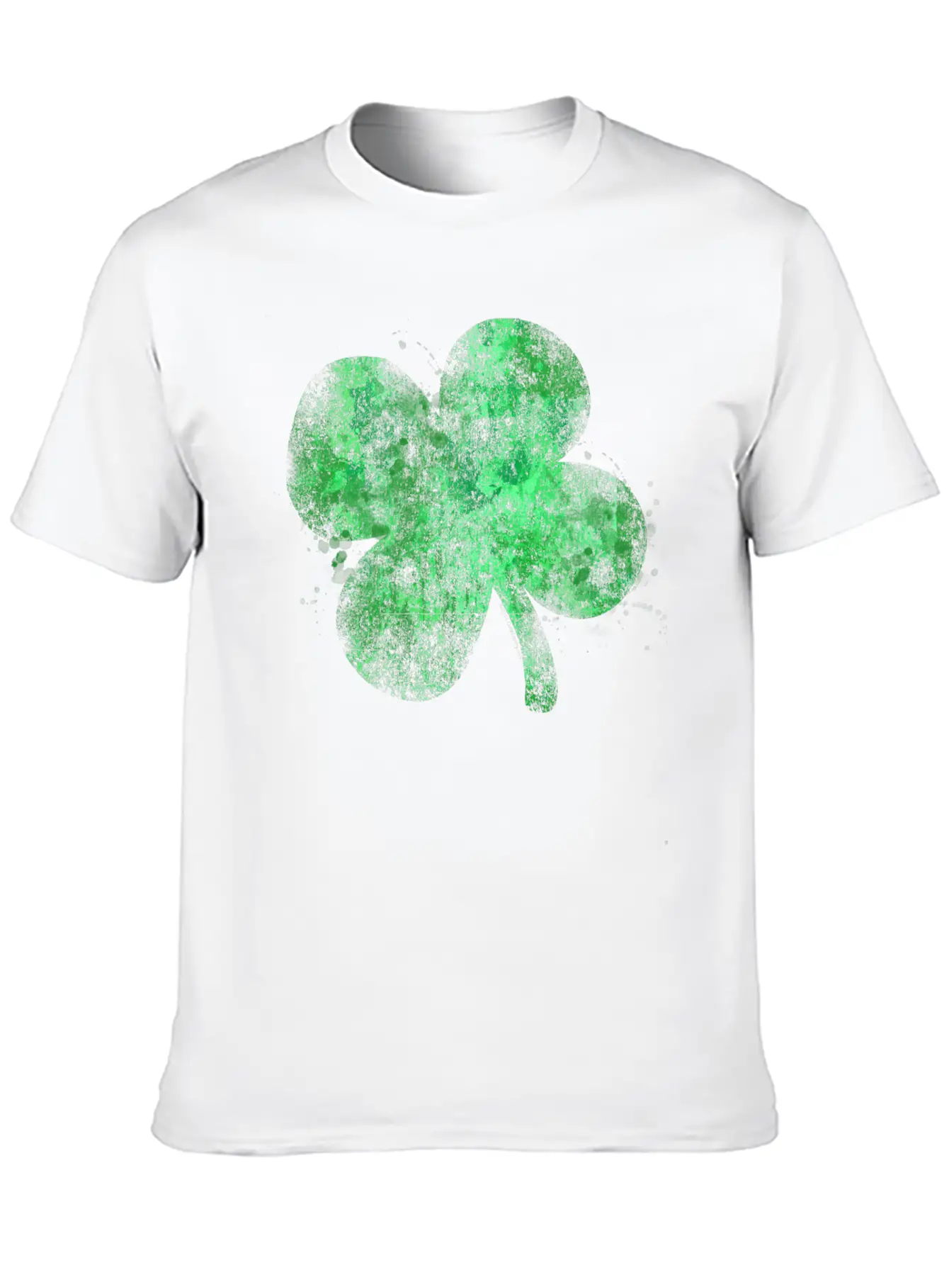 Watercolor Grunge Four Leaf Clover St Patricks Day Essential Unisex Summer Tee – Soft Cotton Casual Fit