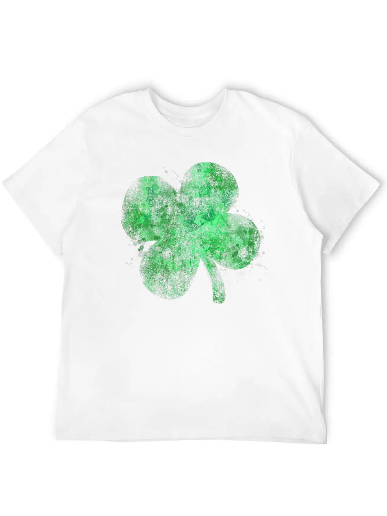 Watercolor Grunge Four Leaf Clover St Patricks Day Essential Unisex Summer Tee – Soft Cotton Casual Fit
