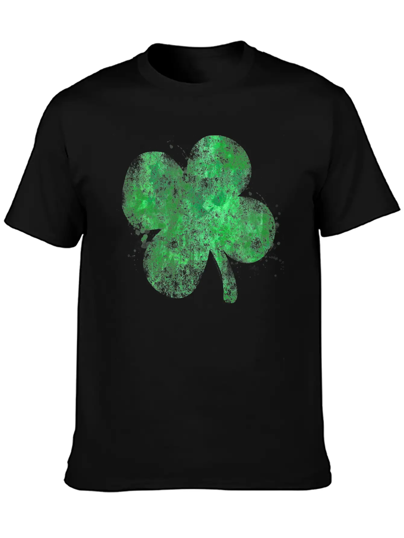 Watercolor Grunge Four Leaf Clover St Patricks Day Essential Unisex Summer Tee – Soft Cotton Casual Fit