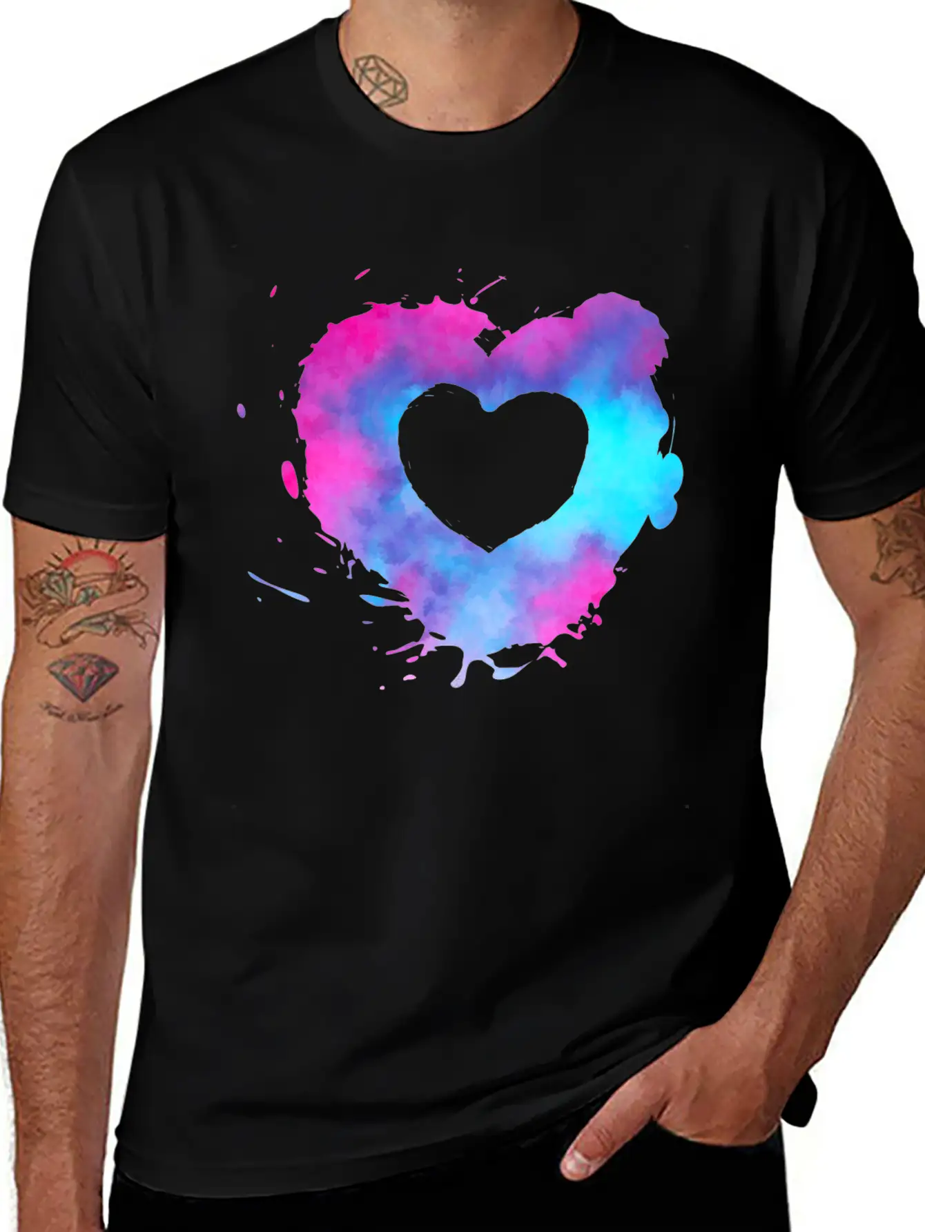 Watercolor Heart With Pink And Light Blue Colors Stylish Everyday T-Shirt – Unisex Basic Cotton Tee