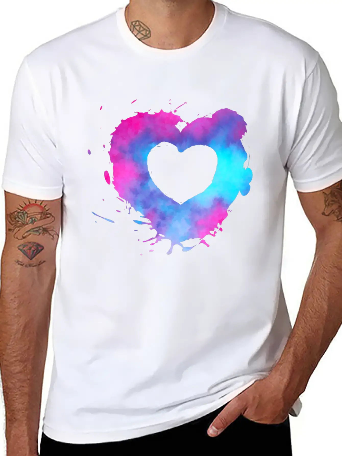 Watercolor Heart With Pink And Light Blue Colors Stylish Everyday T-Shirt – Unisex Basic Cotton Tee
