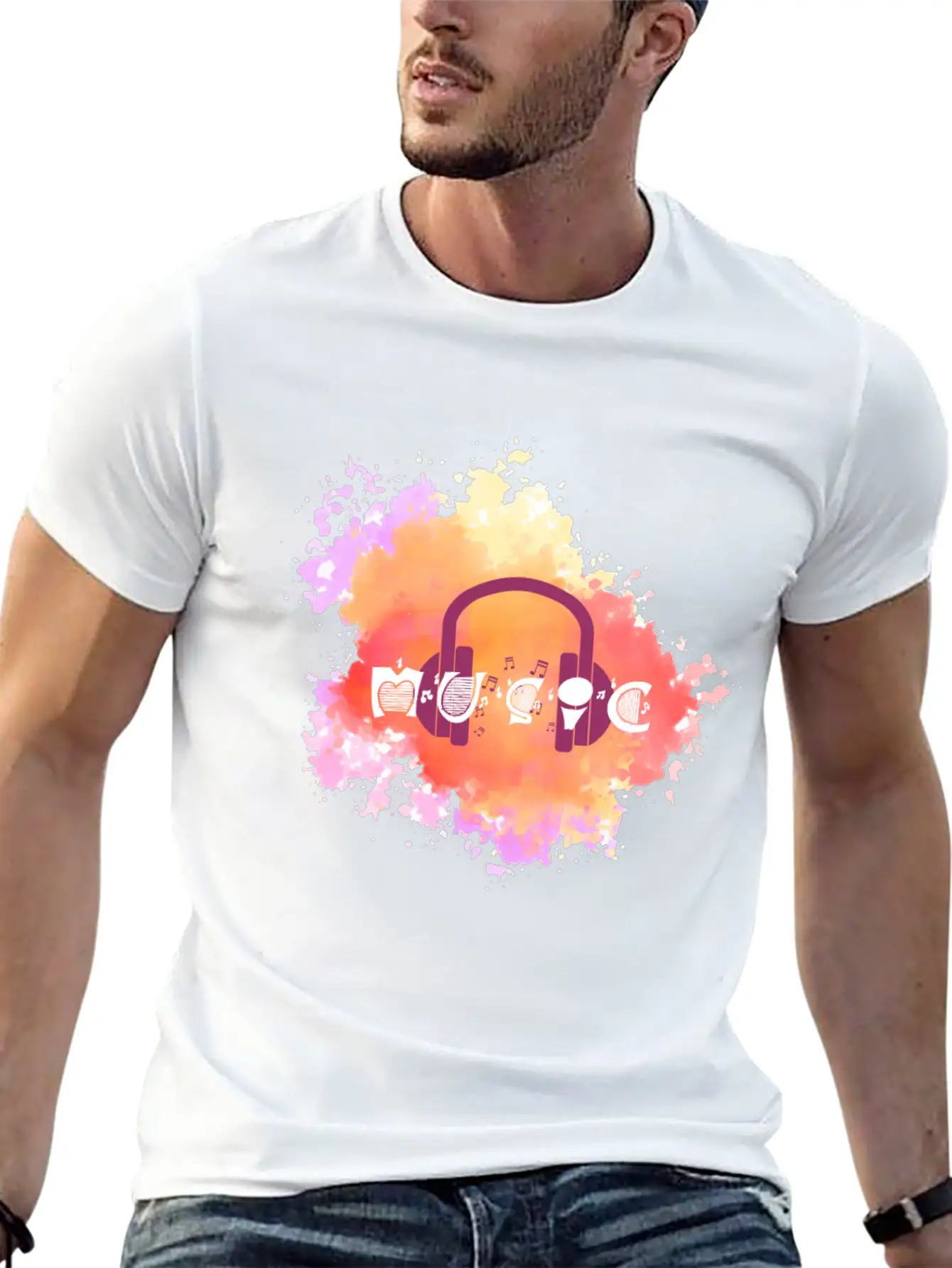 Watercolor Music Symbol Essential Unisex Summer Tee – Soft Cotton Casual Fit