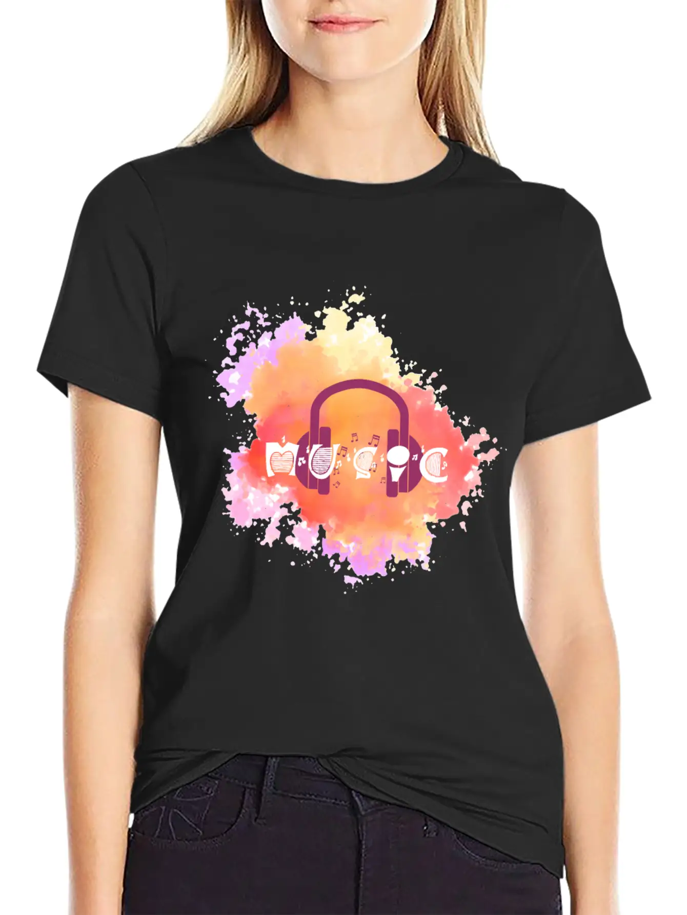 Watercolor Music Symbol Essential Unisex Summer Tee – Soft Cotton Casual Fit