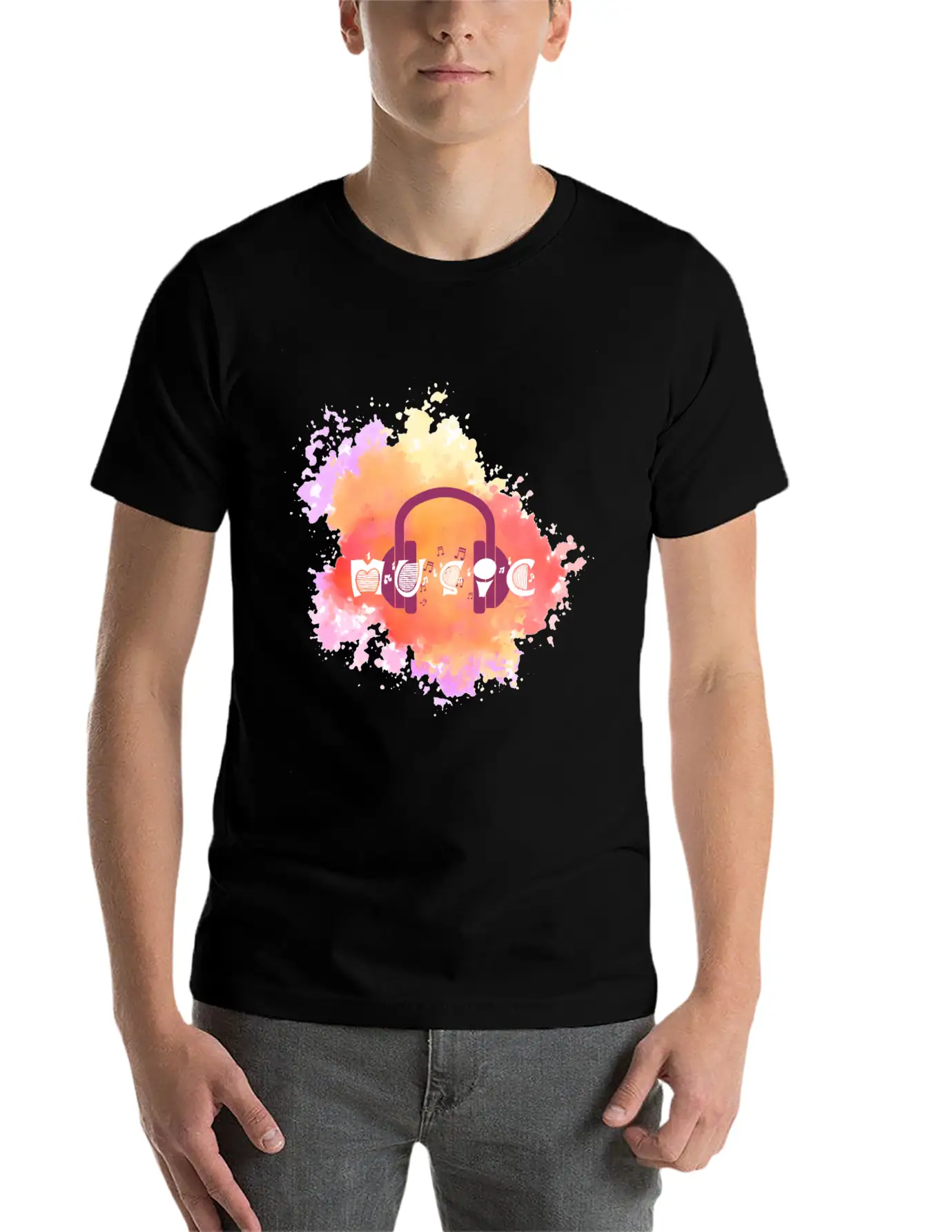 Watercolor Music Symbol Essential Unisex Summer Tee – Soft Cotton Casual Fit
