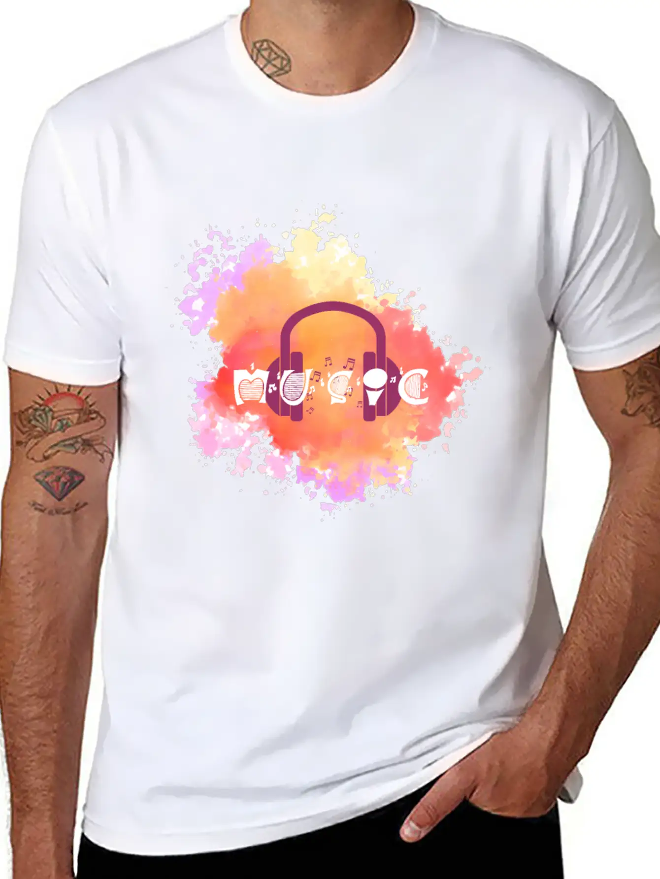 Watercolor Music Symbol Essential Unisex Summer Tee – Soft Cotton Casual Fit