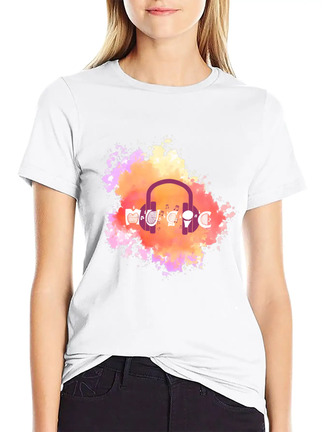 Watercolor Music Symbol Essential Unisex Summer Tee – Soft Cotton Casual Fit