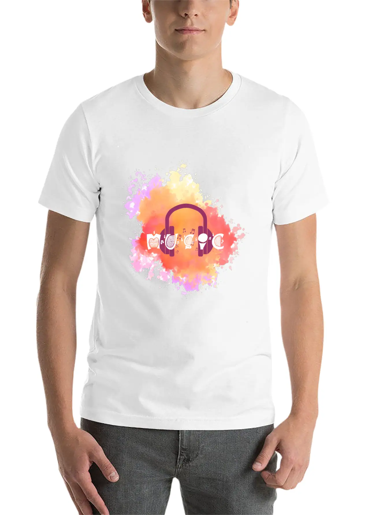 Watercolor Music Symbol Essential Unisex Summer Tee – Soft Cotton Casual Fit