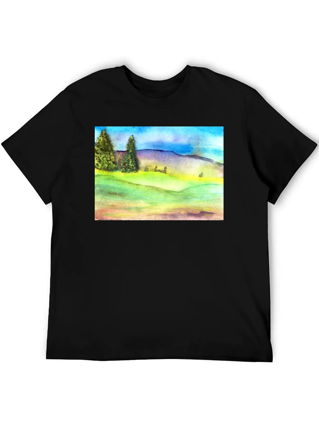 Watercolour Landscape With Trees Stylish Everyday T-Shirt – Unisex Basic Cotton Tee