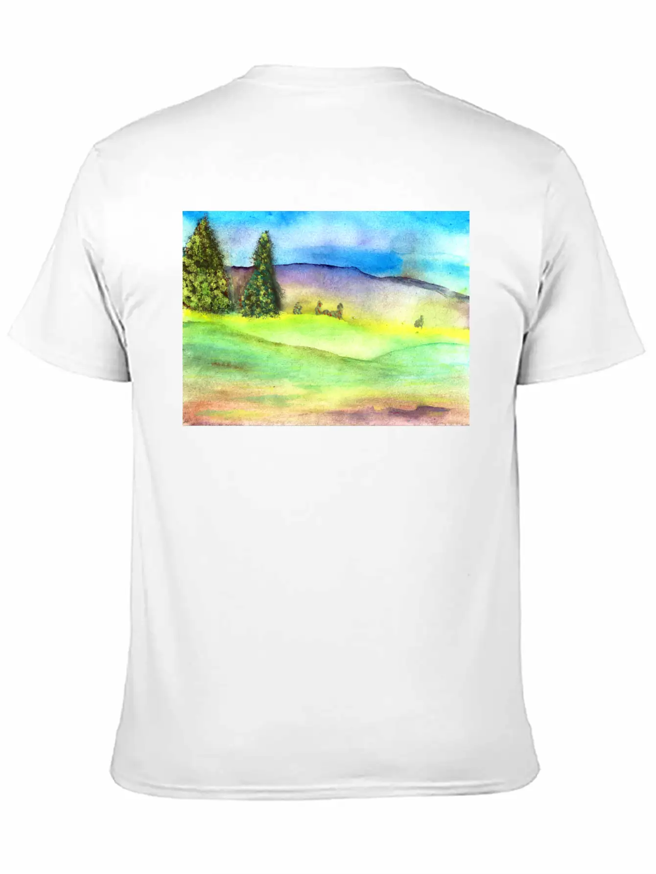 Watercolour Landscape With Trees Stylish Everyday T-Shirt – Unisex Basic Cotton Tee