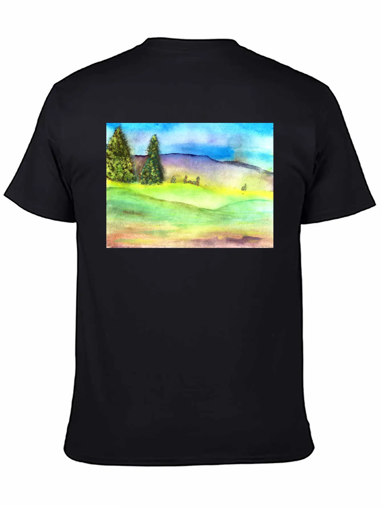 Watercolour Landscape With Trees Stylish Everyday T-Shirt – Unisex Basic Cotton Tee