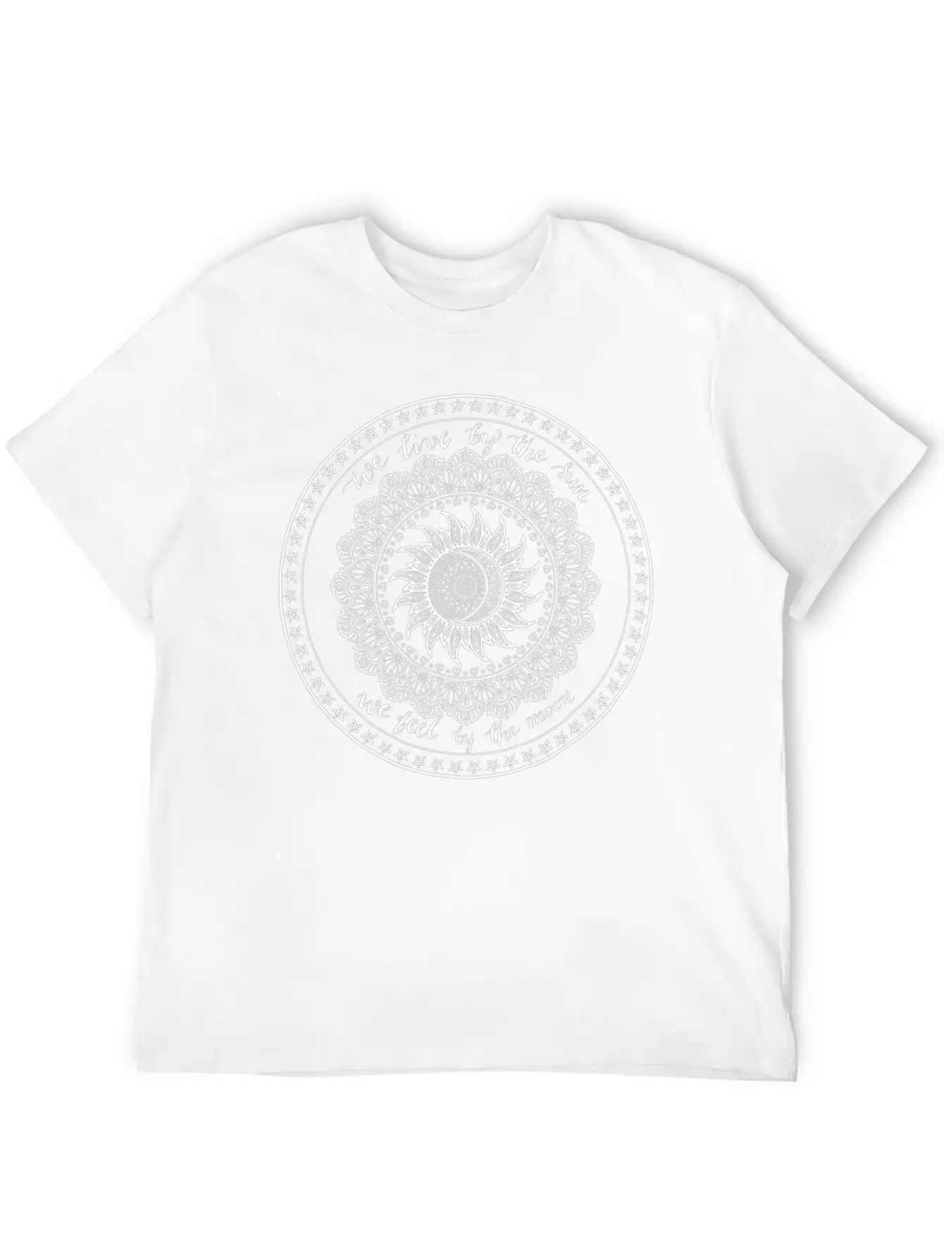 We Live By The Sun We Feel By The Moon Mandala Unisex Short Sleeve Soft Cotton T-Shirt – Casual Everyday Wear