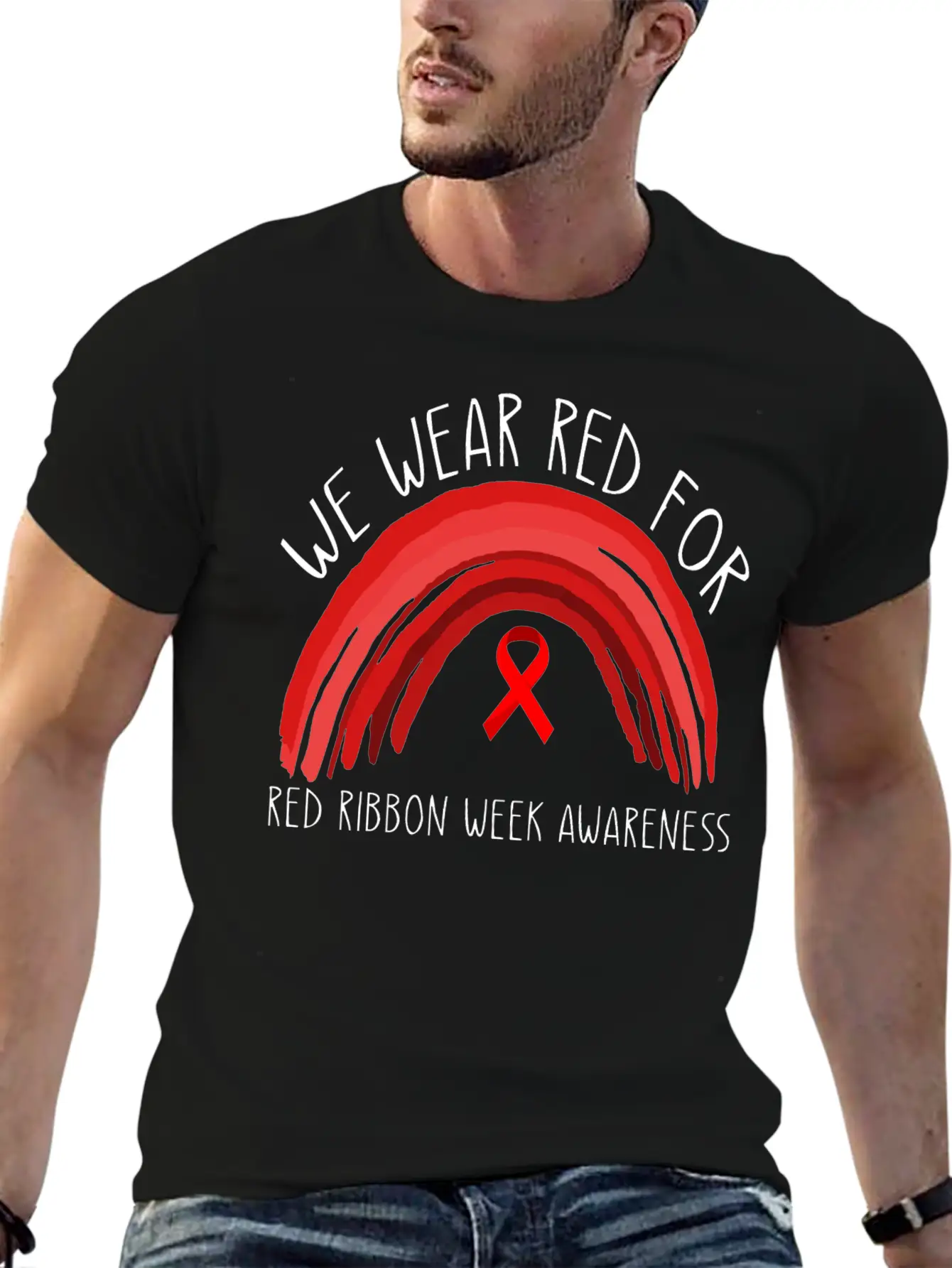 We Wear Red For Red Ribbon Week Awareness Timeless Short Sleeve Tee – Comfy And Minimalist Design