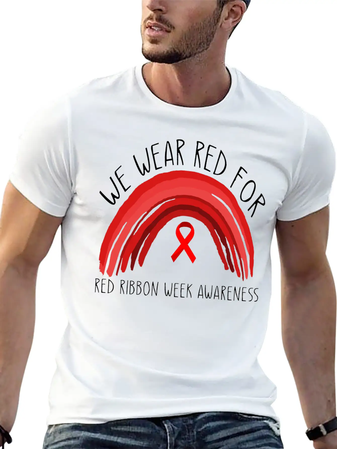 We Wear Red For Red Ribbon Week Awareness Timeless Short Sleeve Tee – Comfy And Minimalist Design