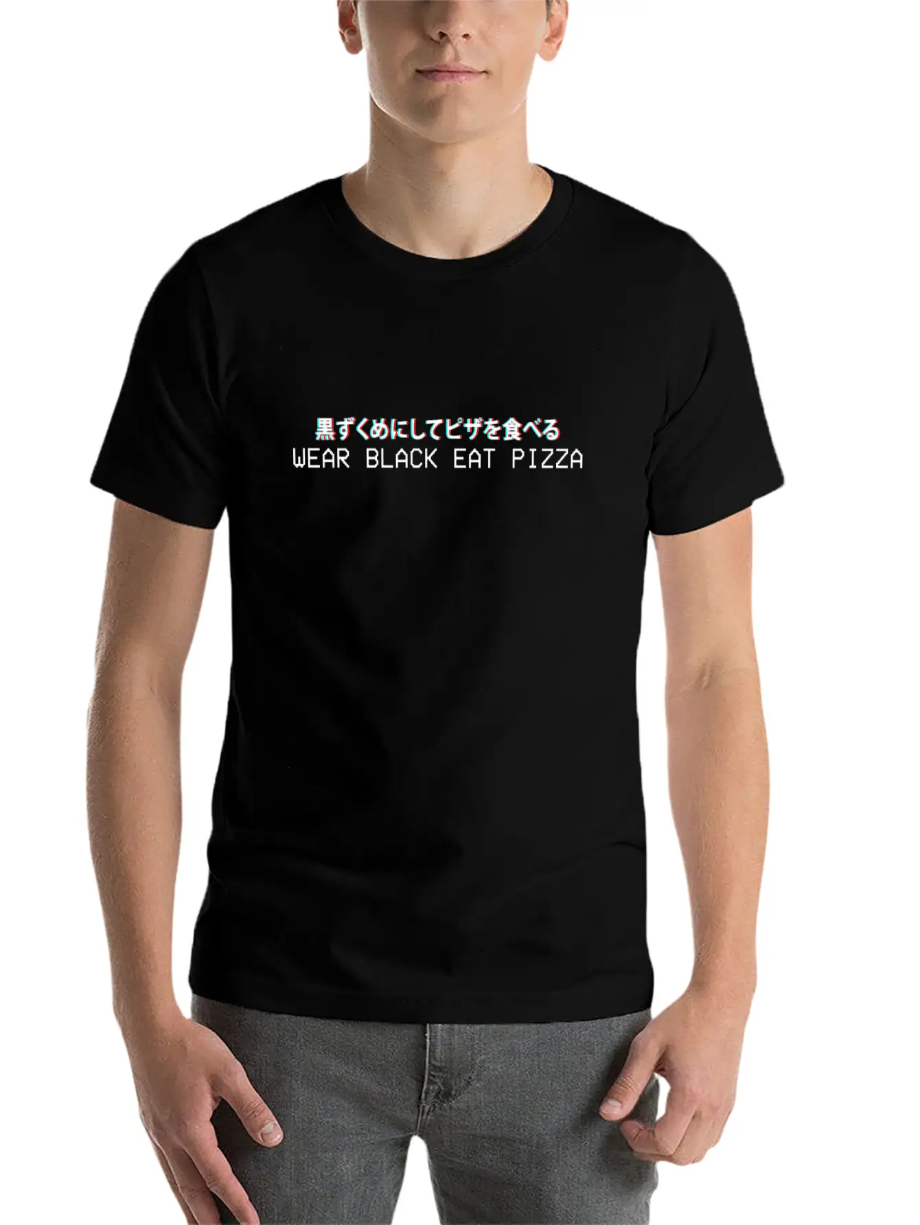 Wear Black Eat Pizza Japanese Vaporwave Aesthetic Timeless Short Sleeve Tee – Comfy And Minimalist Design
