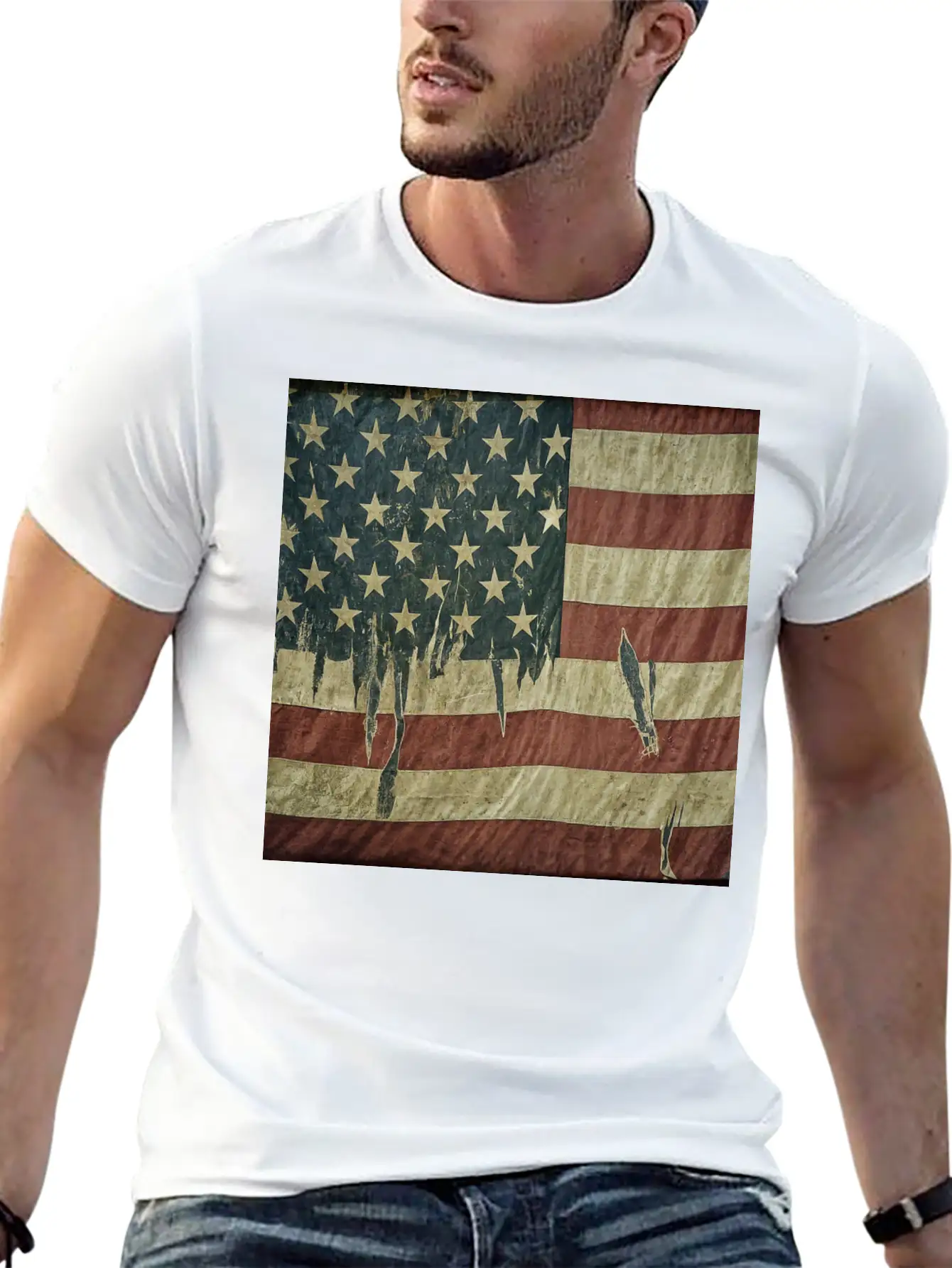 Weathered Flag Stylish Everyday T-Shirt – Unisex Basic Cotton Tee
