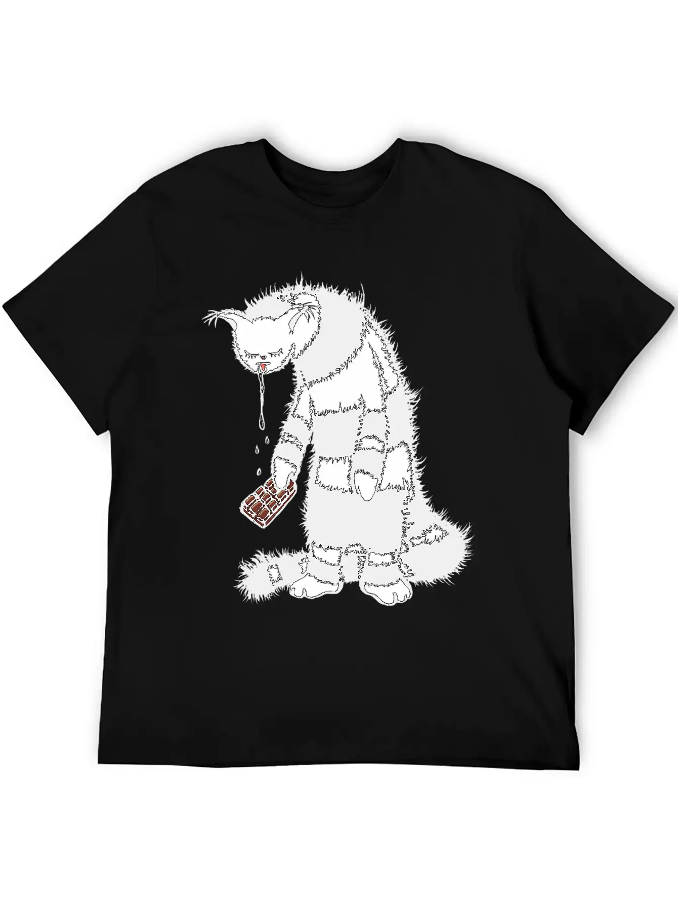 Weird Cat Character Loves Chocolate Unisex Short Sleeve Soft Cotton T-Shirt – Casual Everyday Wear