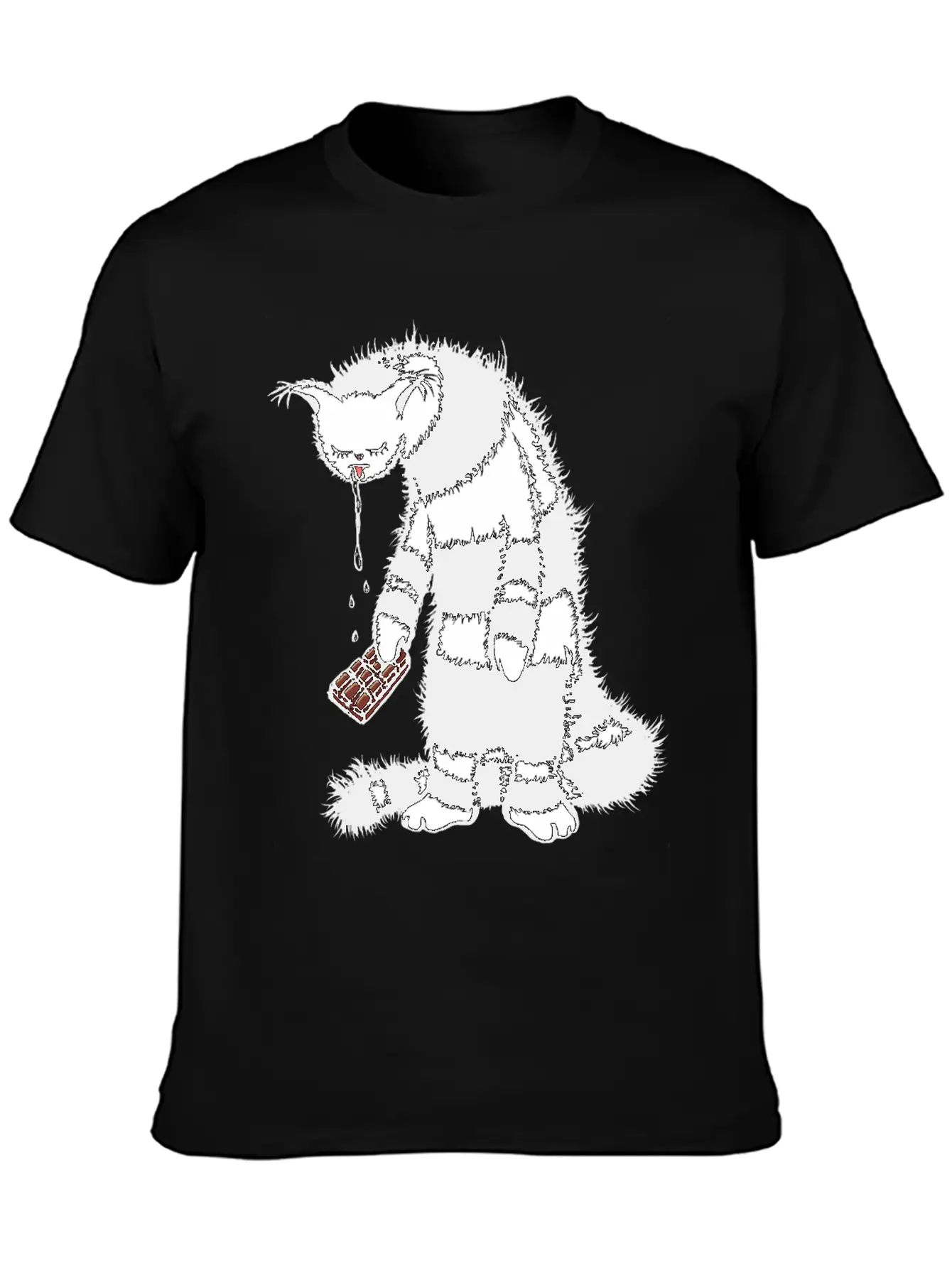 Weird Cat Character Loves Chocolate Unisex Short Sleeve Soft Cotton T-Shirt – Casual Everyday Wear