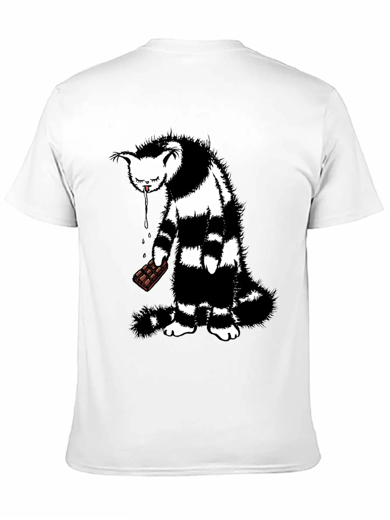 Weird Cat Character Loves Chocolate Unisex Short Sleeve Soft Cotton T-Shirt – Casual Everyday Wear
