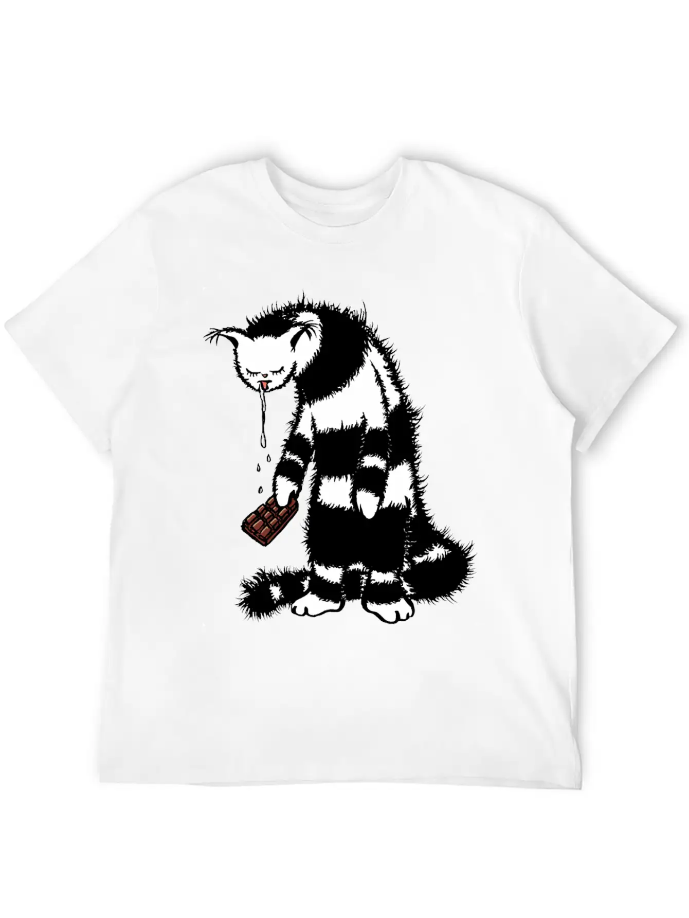 Weird Cat Character Loves Chocolate Unisex Short Sleeve Soft Cotton T-Shirt – Casual Everyday Wear