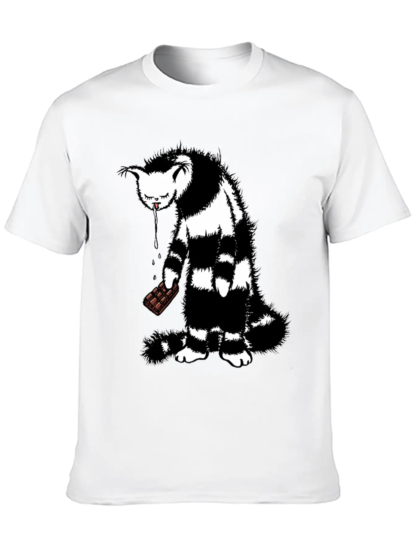 Weird Cat Character Loves Chocolate Unisex Short Sleeve Soft Cotton T-Shirt – Casual Everyday Wear
