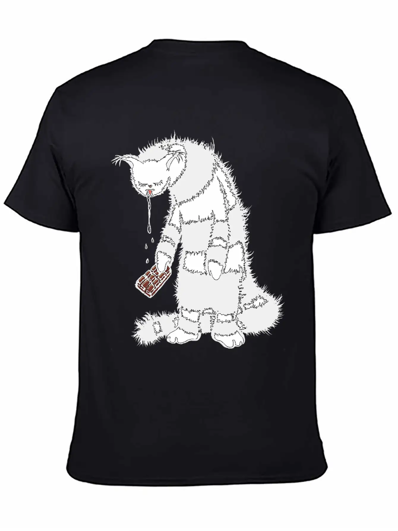 Weird Cat Character Loves Chocolate Unisex Short Sleeve Soft Cotton T-Shirt – Casual Everyday Wear