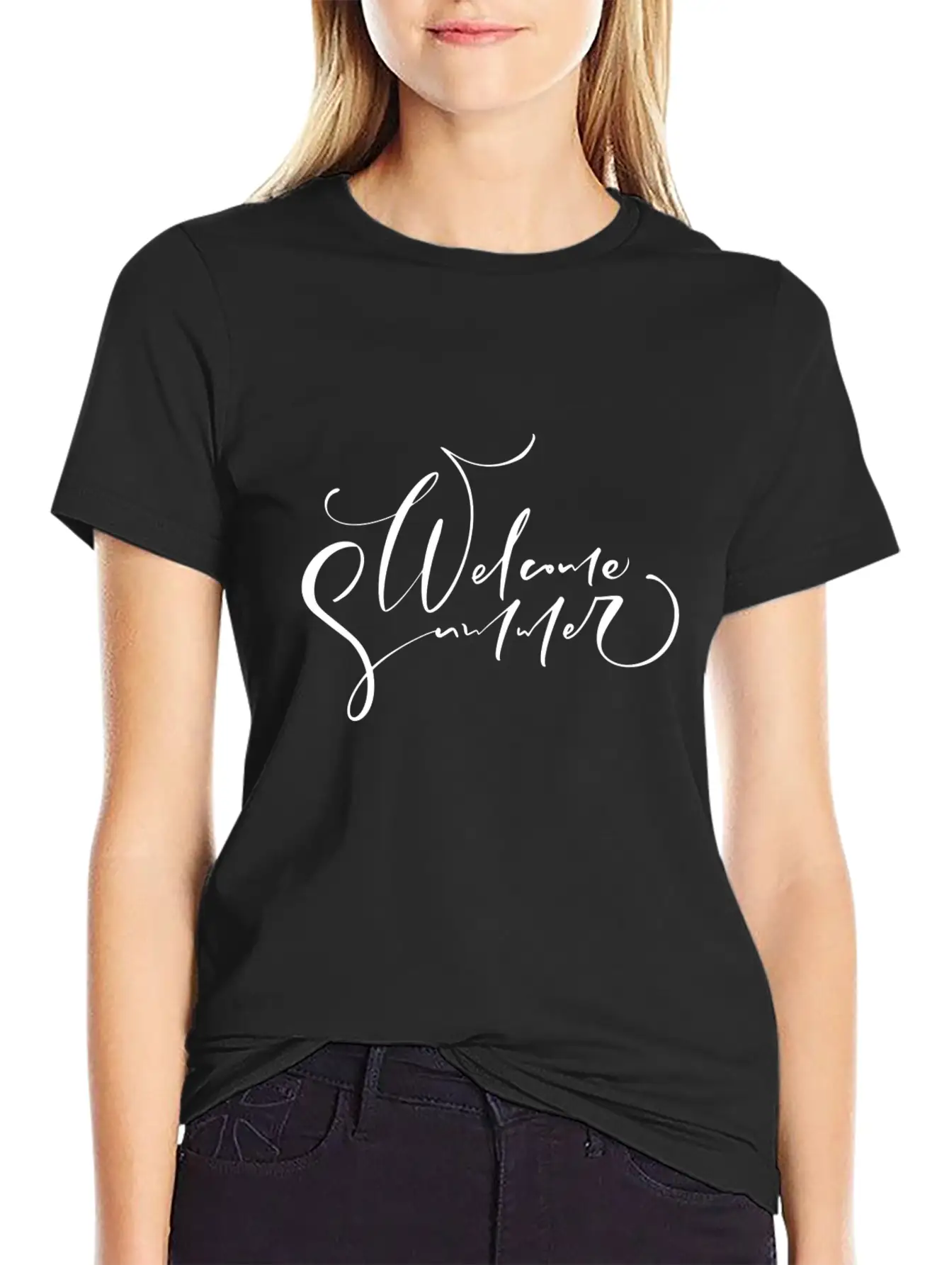 Welcome Summer Hand Drawn Unisex Short Sleeve Soft Cotton T-Shirt – Casual Everyday Wear