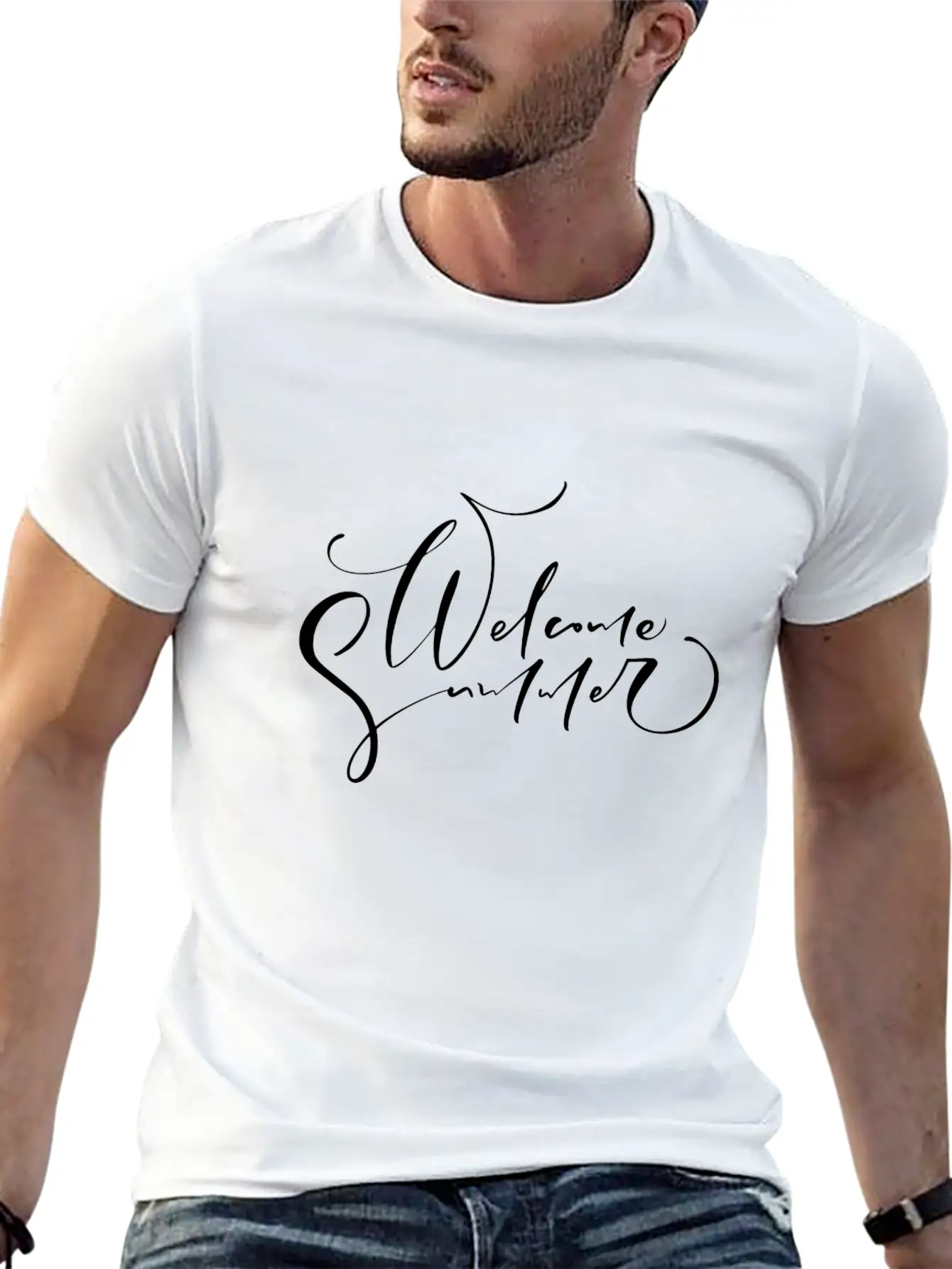 Welcome Summer Hand Drawn Unisex Short Sleeve Soft Cotton T-Shirt – Casual Everyday Wear