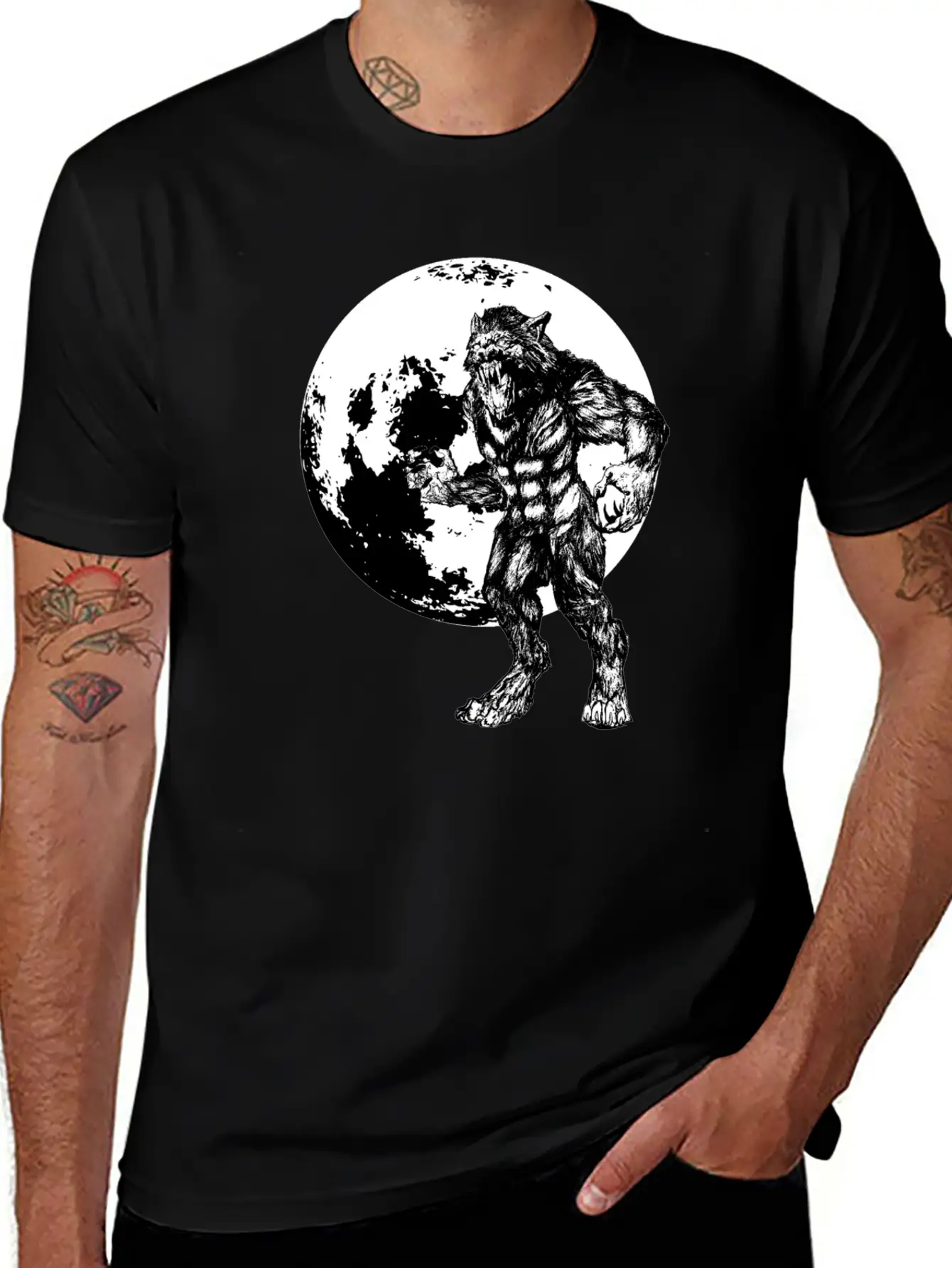 Werewolf And Full Moon Basic Graphic T-Shirt – Daily Comfort In Soft Cotton