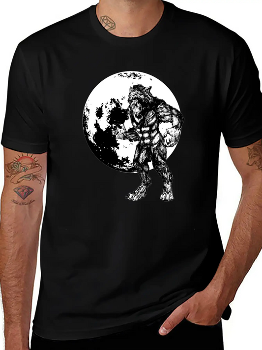 Werewolf And Full Moon Basic Graphic T-Shirt – Daily Comfort In Soft Cotton