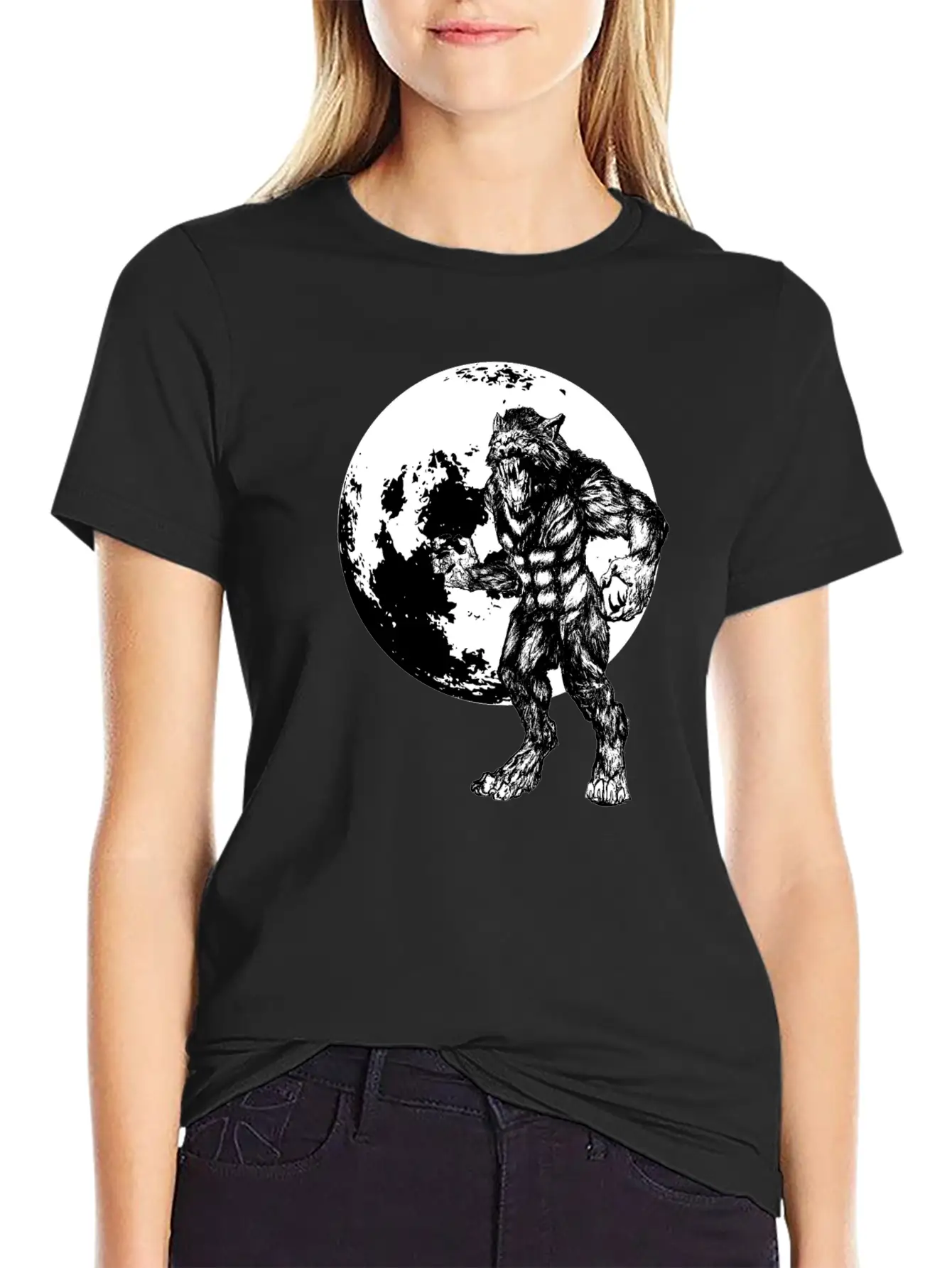 Werewolf And Full Moon Basic Graphic T-Shirt – Daily Comfort In Soft Cotton