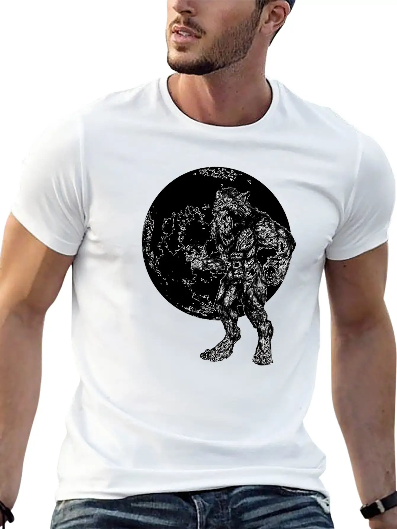 Werewolf And Full Moon Basic Graphic T-Shirt – Daily Comfort In Soft Cotton
