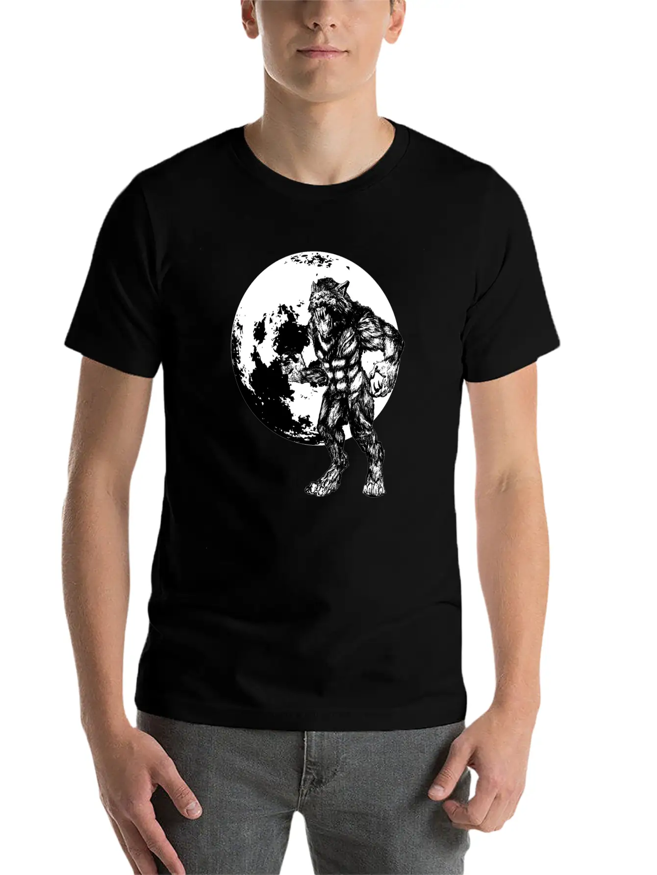Werewolf And Full Moon Basic Graphic T-Shirt – Daily Comfort In Soft Cotton