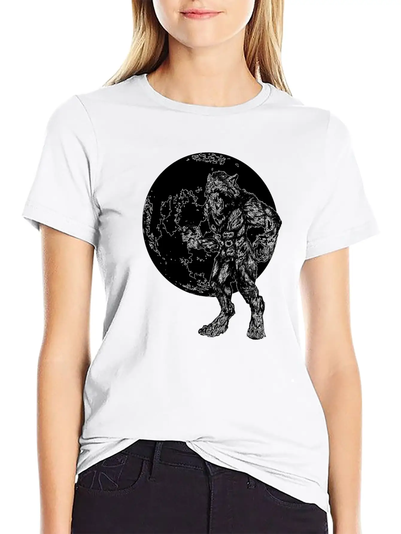 Werewolf And Full Moon Basic Graphic T-Shirt – Daily Comfort In Soft Cotton