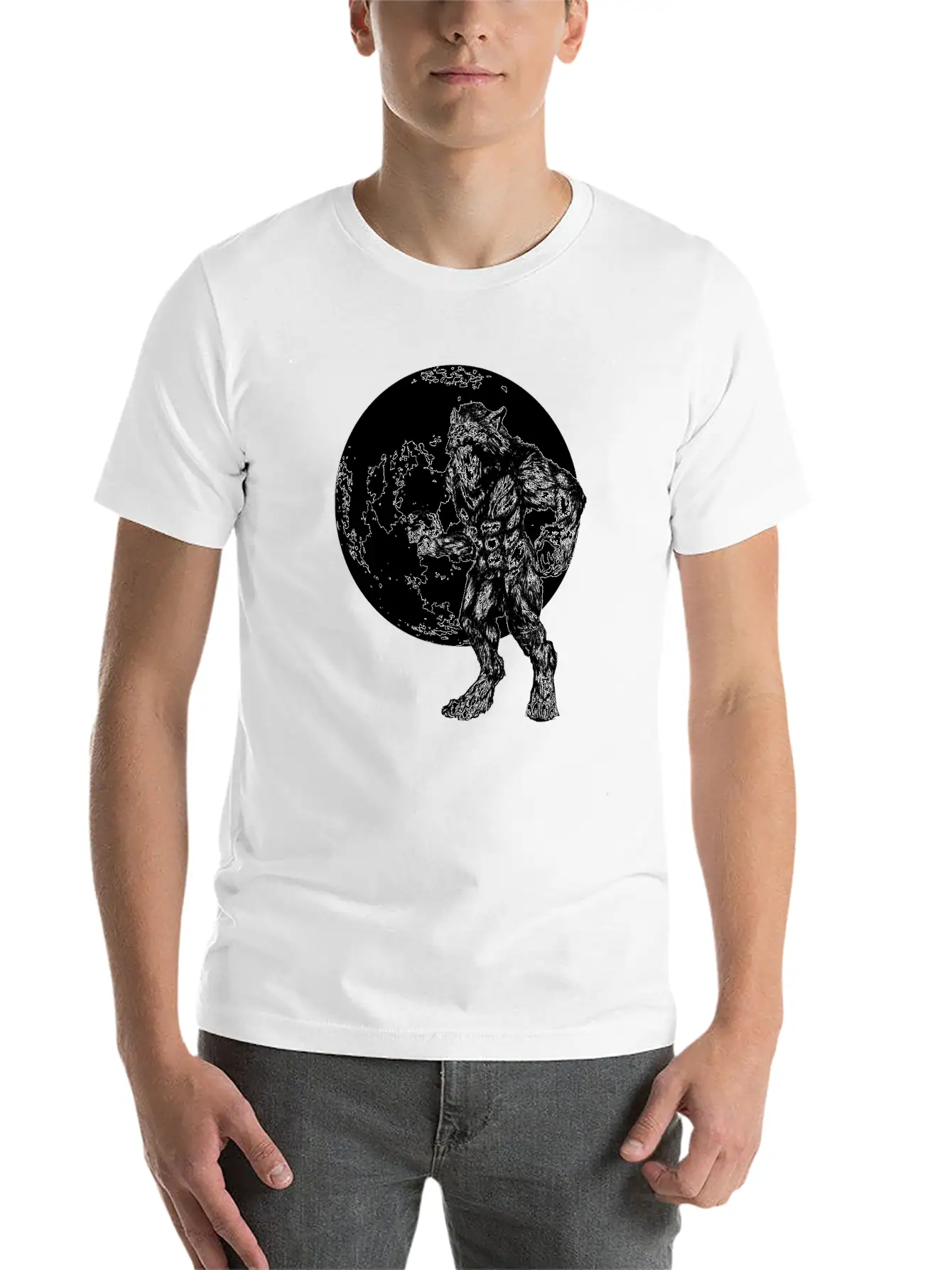 Werewolf And Full Moon Basic Graphic T-Shirt – Daily Comfort In Soft Cotton