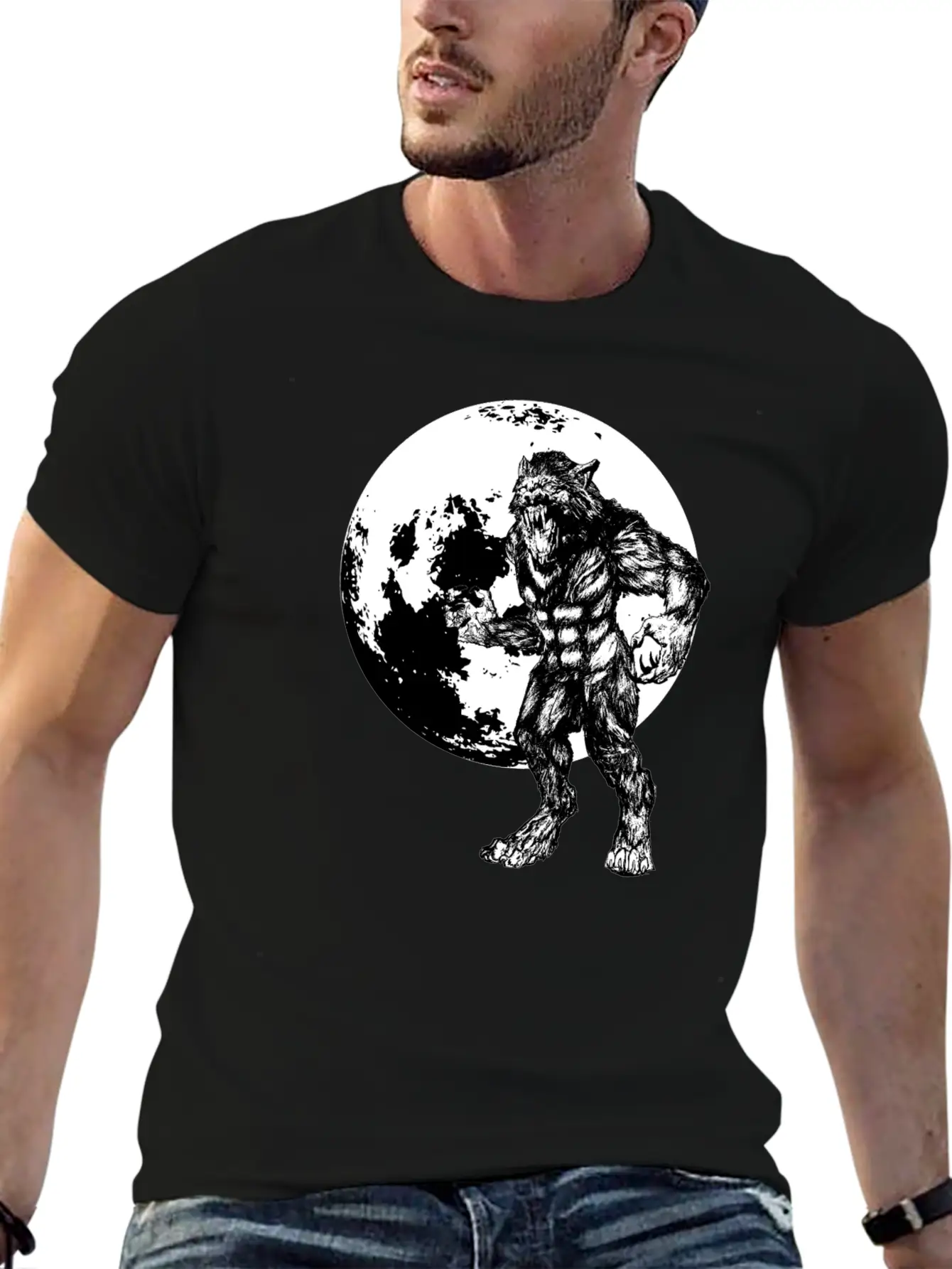 Werewolf And Full Moon Basic Graphic T-Shirt – Daily Comfort In Soft Cotton