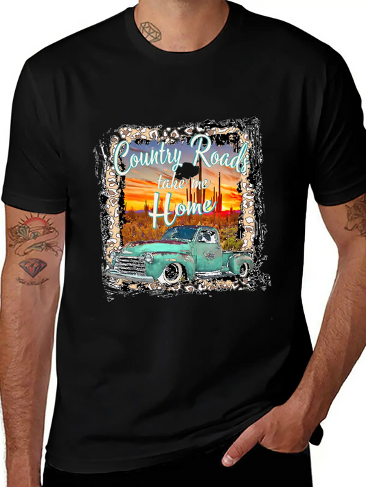 Western Texas Vintage Truck Country Roads Take Me Essential Unisex Summer Tee – Soft Cotton Casual Fit