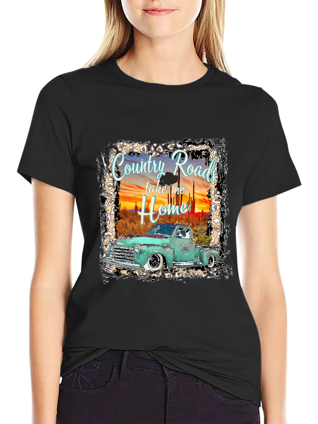 Western Texas Vintage Truck Country Roads Take Me Essential Unisex Summer Tee – Soft Cotton Casual Fit