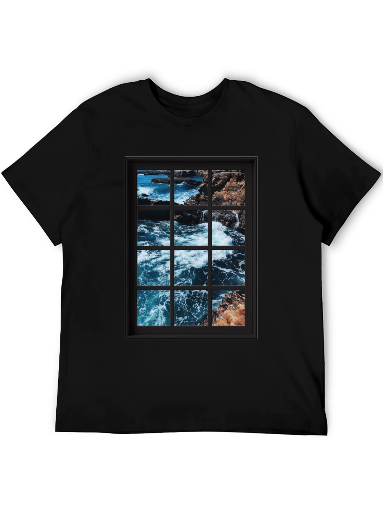 Ocean View Graphic Tee - Black Cotton T-Shirt